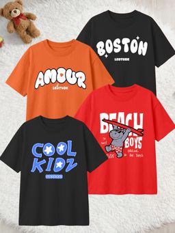 LEOTUDE - Multi-Color Cotton Round Neck Half Sleeves Printed T-Shirts (Pack of 4)