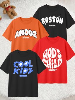 LEOTUDE - Multi-Color Cotton Round Neck Half Sleeves Printed T-Shirts (Pack of 4)