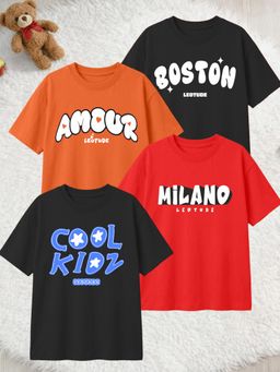 LEOTUDE - Multi-Color Cotton Round Neck Half Sleeves Printed T-Shirts (Pack of 4)