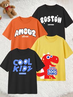 LEOTUDE - Multi-Color Cotton Round Neck Half Sleeves Printed T-Shirts (Pack of 4)
