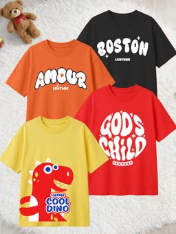 LEOTUDE - Multi-Color Cotton Round Neck Half Sleeves Printed T-Shirts (Pack of 4)