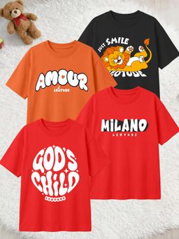 LEOTUDE - Multi-Color Cotton Round Neck Half Sleeves Printed T-Shirts (Pack of 4)
