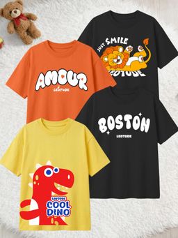LEOTUDE - Multi-Color Cotton Round Neck Half Sleeves Printed T-Shirts (Pack of 4)