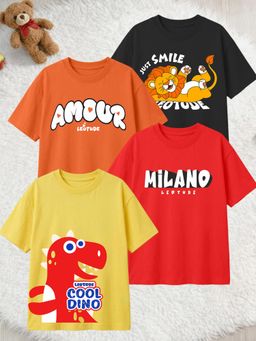 LEOTUDE - Multi-Color Cotton Round Neck Half Sleeves Printed T-Shirts (Pack of 4)