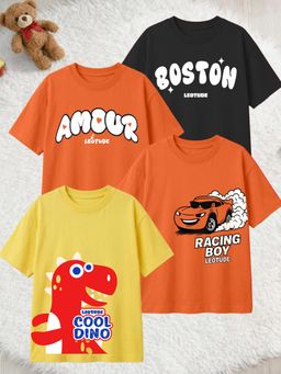 LEOTUDE - Multi-Color Cotton Round Neck Half Sleeves Printed T-Shirts (Pack of 4)