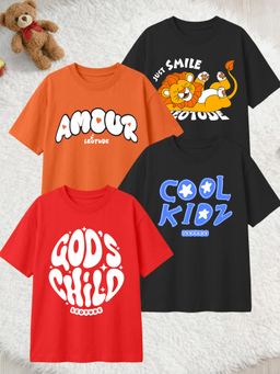 LEOTUDE - Multi-Color Cotton Round Neck Half Sleeves Printed T-Shirts (Pack of 4)