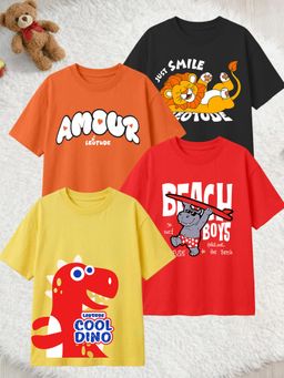 LEOTUDE - Multi-Color Cotton Round Neck Half Sleeves Printed T-Shirts (Pack of 4)