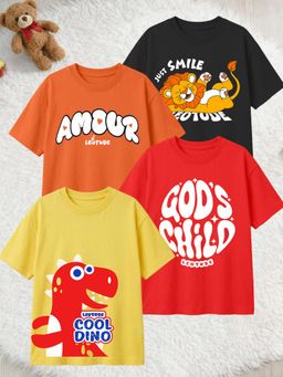 LEOTUDE - Multi-Color Cotton Round Neck Half Sleeves Printed T-Shirts (Pack of 4)