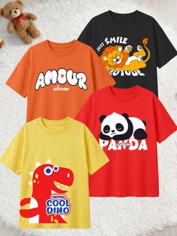 LEOTUDE - Multi-Color Cotton Round Neck Half Sleeves Printed T-Shirts (Pack of 4)