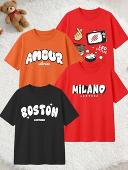 LEOTUDE - Multi-Color Cotton Round Neck Half Sleeves Printed T-Shirts (Pack of 4)