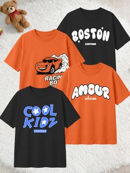 LEOTUDE - Multi-Color Cotton Round Neck Half Sleeves Printed T-Shirts (Pack of 4)