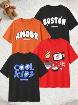 LEOTUDE - Multi-Color Cotton Round Neck Half Sleeves Printed T-Shirts (Pack of 4)