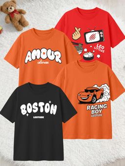 LEOTUDE - Multi-Color Cotton Round Neck Half Sleeves Printed T-Shirts (Pack of 4)