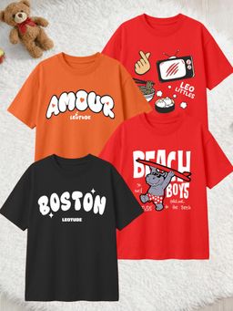 LEOTUDE - Multi-Color Cotton Round Neck Half Sleeves Printed T-Shirts (Pack of 4)