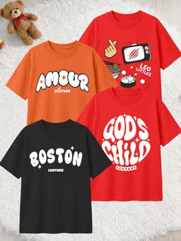 LEOTUDE - Multi-Color Cotton Round Neck Half Sleeves Printed T-Shirts (Pack of 4)