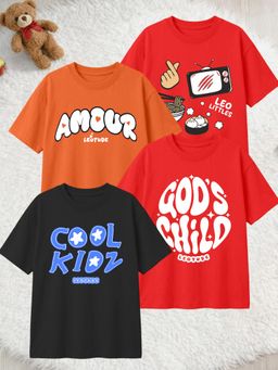 LEOTUDE - Multi-Color Cotton Round Neck Half Sleeves Printed T-Shirts (Pack of 4)