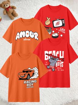 LEOTUDE - Multi-Color Cotton Round Neck Half Sleeves Printed T-Shirts (Pack of 4)