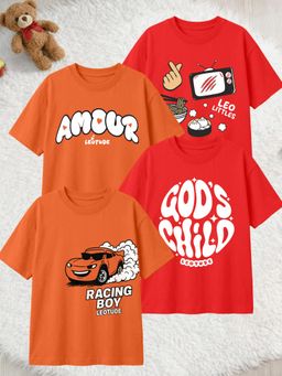 LEOTUDE - Multi-Color Cotton Round Neck Half Sleeves Printed T-Shirts (Pack of 4)