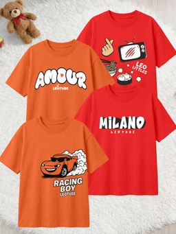 LEOTUDE - Multi-Color Cotton Round Neck Half Sleeves Printed T-Shirts (Pack of 4)