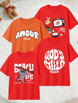 LEOTUDE - Multi-Color Cotton Round Neck Half Sleeves Printed T-Shirts (Pack of 4)