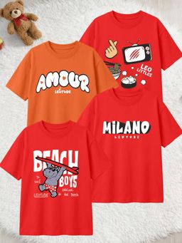 LEOTUDE - Multi-Color Cotton Round Neck Half Sleeves Printed T-Shirts (Pack of 4)