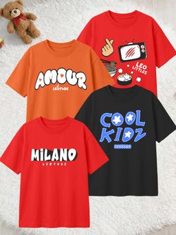 LEOTUDE - Multi-Color Cotton Round Neck Half Sleeves Printed T-Shirts (Pack of 4)