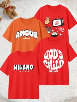 LEOTUDE - Multi-Color Cotton Round Neck Half Sleeves Printed T-Shirts (Pack of 4)