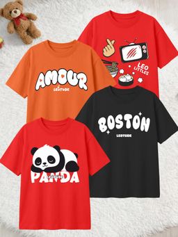 LEOTUDE - Multi-Color Cotton Round Neck Half Sleeves Printed T-Shirts (Pack of 4)