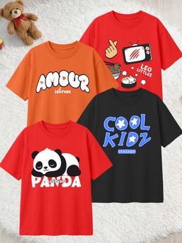 LEOTUDE - Multi-Color Cotton Round Neck Half Sleeves Printed T-Shirts (Pack of 4)