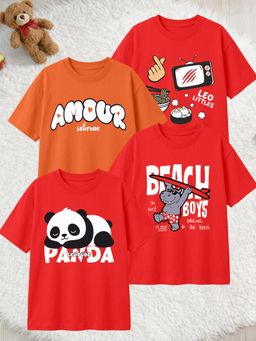 LEOTUDE - Multi-Color Cotton Round Neck Half Sleeves Printed T-Shirts (Pack of 4)