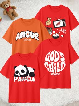 LEOTUDE - Multi-Color Cotton Round Neck Half Sleeves Printed T-Shirts (Pack of 4)