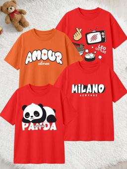 LEOTUDE - Multi-Color Cotton Round Neck Half Sleeves Printed T-Shirts (Pack of 4)