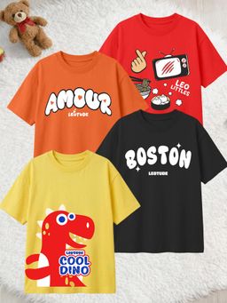 LEOTUDE - Multi-Color Cotton Round Neck Half Sleeves Printed T-Shirts (Pack of 4)