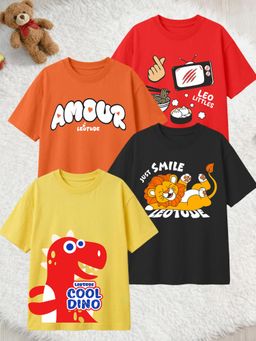 LEOTUDE - Multi-Color Cotton Round Neck Half Sleeves Printed T-Shirts (Pack of 4)