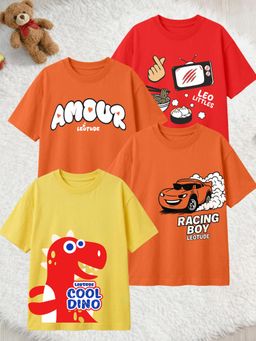 LEOTUDE - Multi-Color Cotton Round Neck Half Sleeves Printed T-Shirts (Pack of 4)