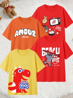 LEOTUDE - Multi-Color Cotton Round Neck Half Sleeves Printed T-Shirts (Pack of 4)