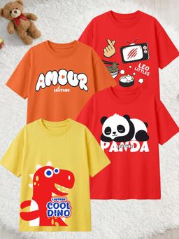 LEOTUDE - Multi-Color Cotton Round Neck Half Sleeves Printed T-Shirts (Pack of 4)