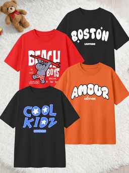 LEOTUDE - Multi-Color Cotton Round Neck Half Sleeves Printed T-Shirts (Pack of 4)