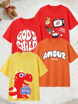 LEOTUDE - Multi-Color Cotton Round Neck Half Sleeves Printed T-Shirts (Pack of 4)