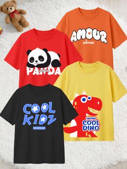 LEOTUDE - Multi-Color Cotton Round Neck Half Sleeves Printed T-Shirts (Pack of 4)
