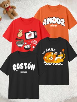 LEOTUDE - Multi-Color Cotton Round Neck Half Sleeves Printed T-Shirts (Pack of 4)