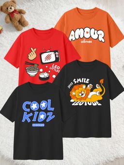 LEOTUDE - Multi-Color Cotton Round Neck Half Sleeves Printed T-Shirts (Pack of 4)