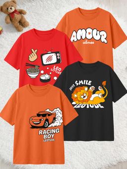 LEOTUDE - Multi-Color Cotton Round Neck Half Sleeves Printed T-Shirts (Pack of 4)