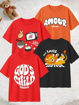 LEOTUDE - Multi-Color Cotton Round Neck Half Sleeves Printed T-Shirts (Pack of 4)