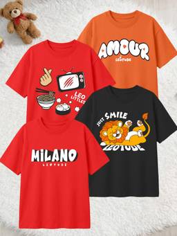 LEOTUDE - Multi-Color Cotton Round Neck Half Sleeves Printed T-Shirts (Pack of 4)