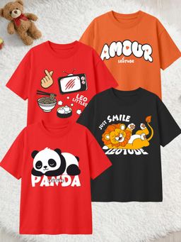 LEOTUDE - Multi-Color Cotton Round Neck Half Sleeves Printed T-Shirts (Pack of 4)