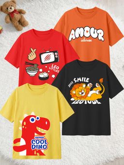 LEOTUDE - Multi-Color Cotton Round Neck Half Sleeves Printed T-Shirts (Pack of 4)