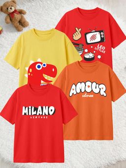 LEOTUDE - Multi-Color Cotton Round Neck Half Sleeves Printed T-Shirts (Pack of 4)