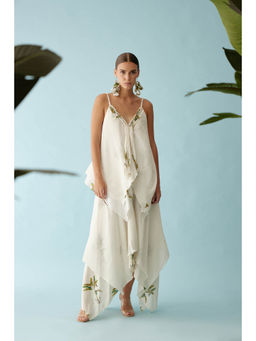 Nikasha - Off-White Asymmetrical Double Layer Co-Ord (Set of 2)