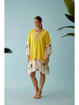 Nikasha - Yellow Banana Tree Print Frill Dress